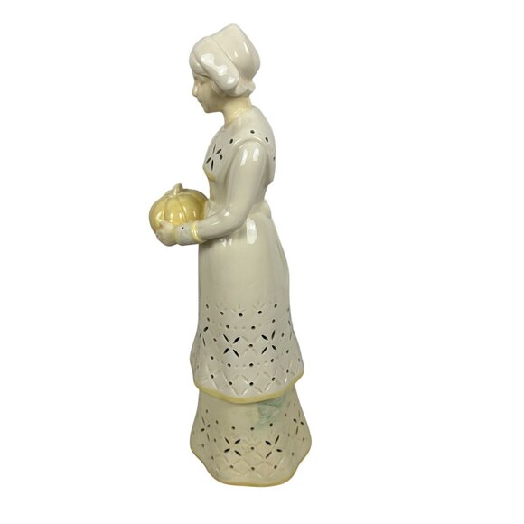 Vintage Ceramic Lady Figurine Holding Pumpkin With Cutout Details Home Decor - Picture 2 of 7